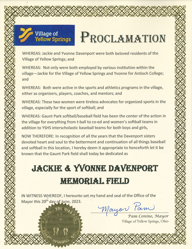 Jackie and Yvonne Davenport Memorial Field